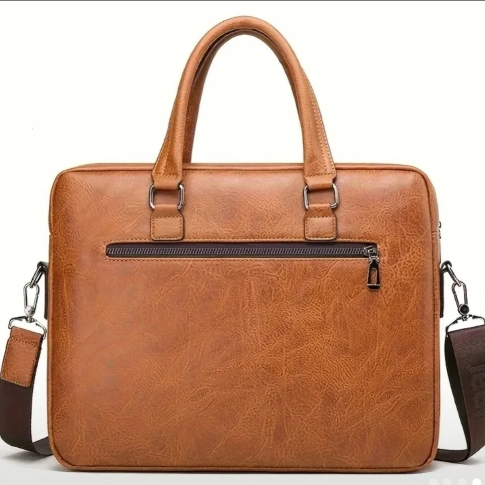 NEW - Sophisticated Tan Vegan Leather Briefcase for Men